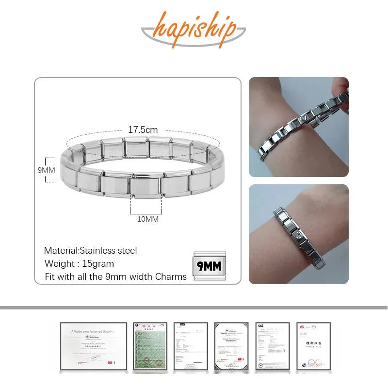 Hapiship New Women's Jewelry 9mm Width Itanlian Elastic Charm Bracelet Fashion Stainless Steel Bangle ST- 