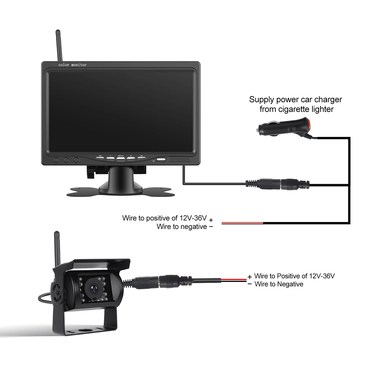Podofo7 moniteur voiture et caméras arrière sans fil doubles vision nocturne 1080P caméra de recul pour camping-car RV camion bus