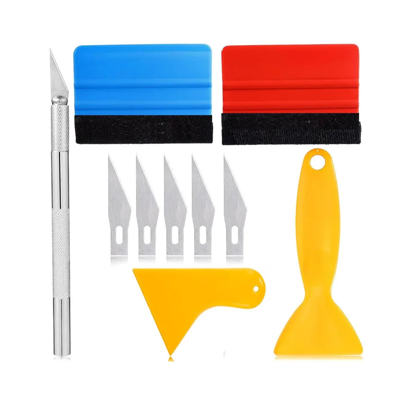 Car Film Wrapping Tool Kit Window Tinting Tools Vinyl Wrap Felt Squeegee Wrap Stick Vinyl Cutter Utility Knife Plastic Scraper