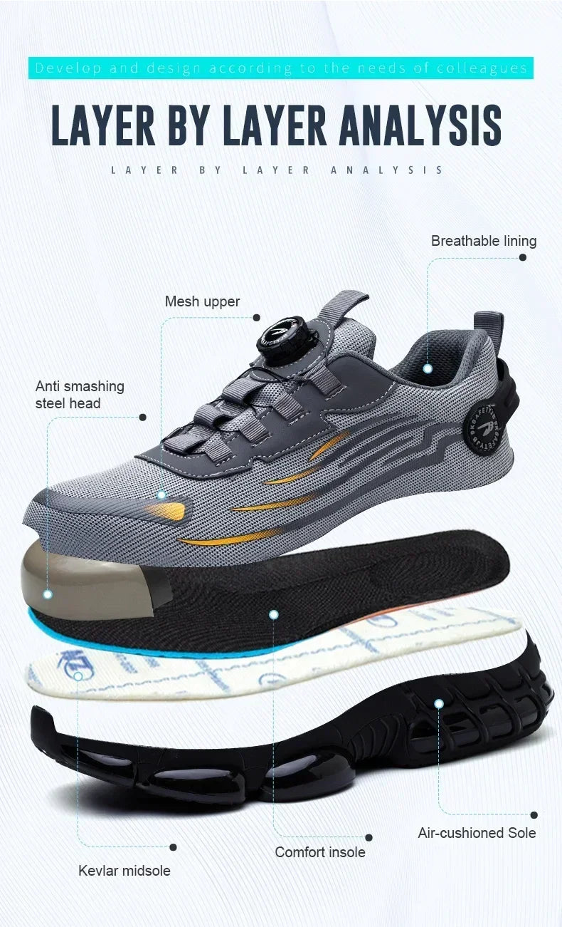 Rotating Button New Safety Shoes Men Anti-smash Anti-puncture Work Shoes Fashion Men Sport Shoes Security Protective Boots Men 