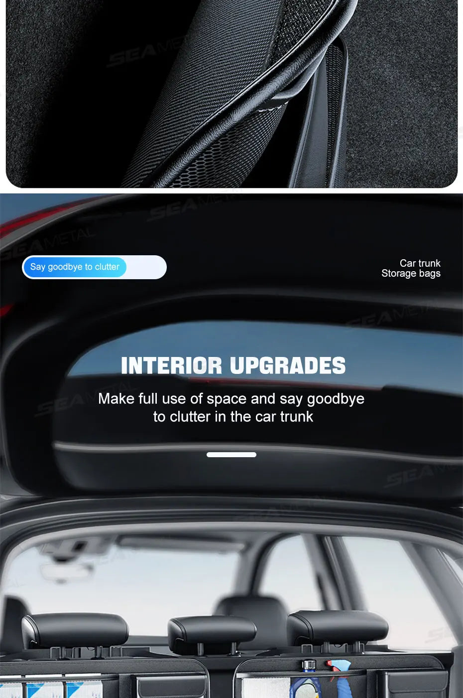 SEAMETAL SUV/MPV Trunk Storage Bag Wear-Resistant PU Leather Car Organizer Hook-and-Loop Fastener Auto Seat Back Storage Pouch