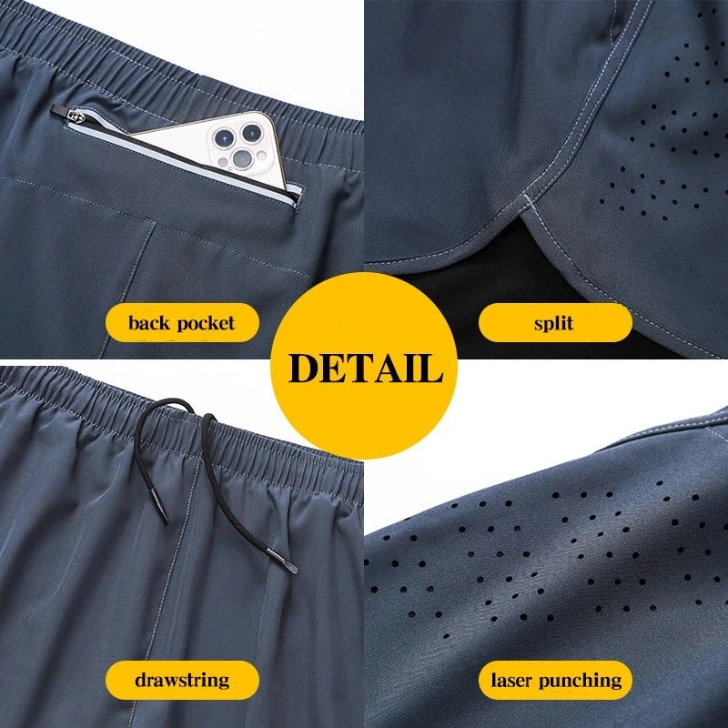 Men's Running Shorts Quick-drying Fitness Black Double Layer Shorts Men New Sport Workout Training Bodybuilding Short Pants 