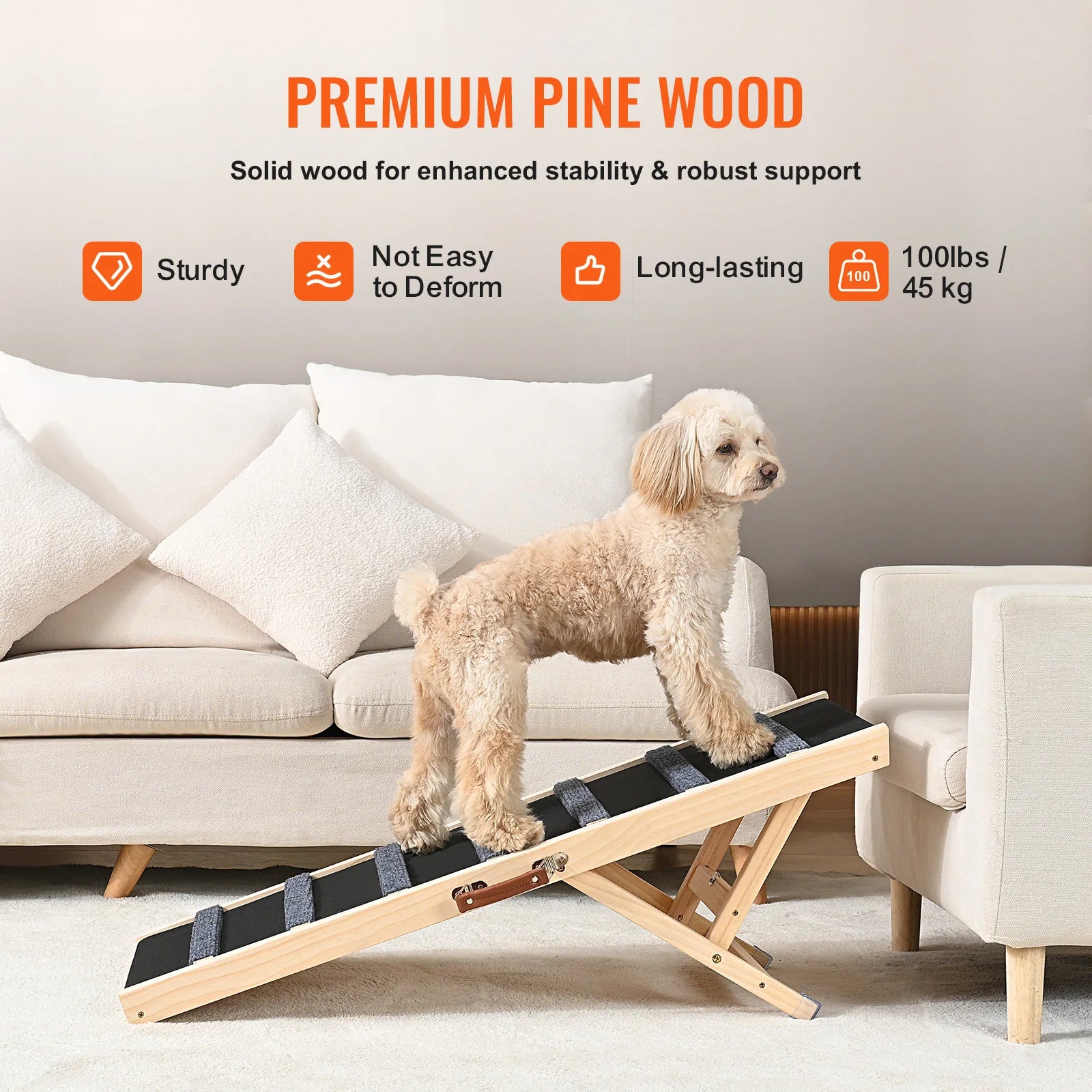 Rampa para perros SucceBuy, plegable, antideslizante, alta, ajustable, de madera, rampa para mascotas, eliminable, para perros pequeños y mayores, escaleras para sofá, automóvil, cama.