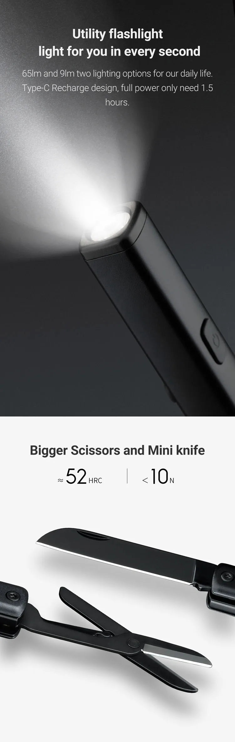 N1 Pocket Knife, Scissors and Rechargeable Light