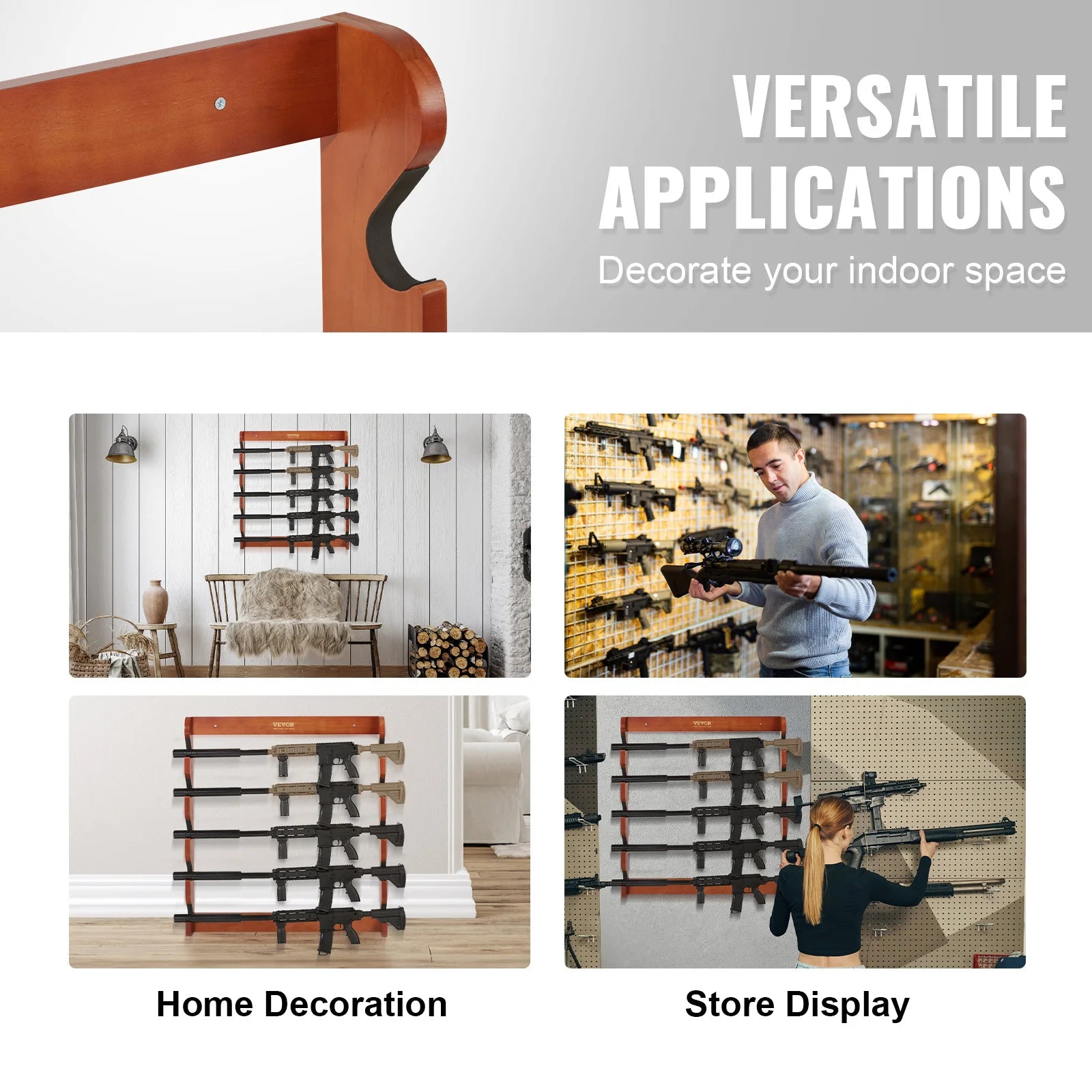 Wall Mounted Wooden Gun Rack with 5 Slots & 132 lb Capacity