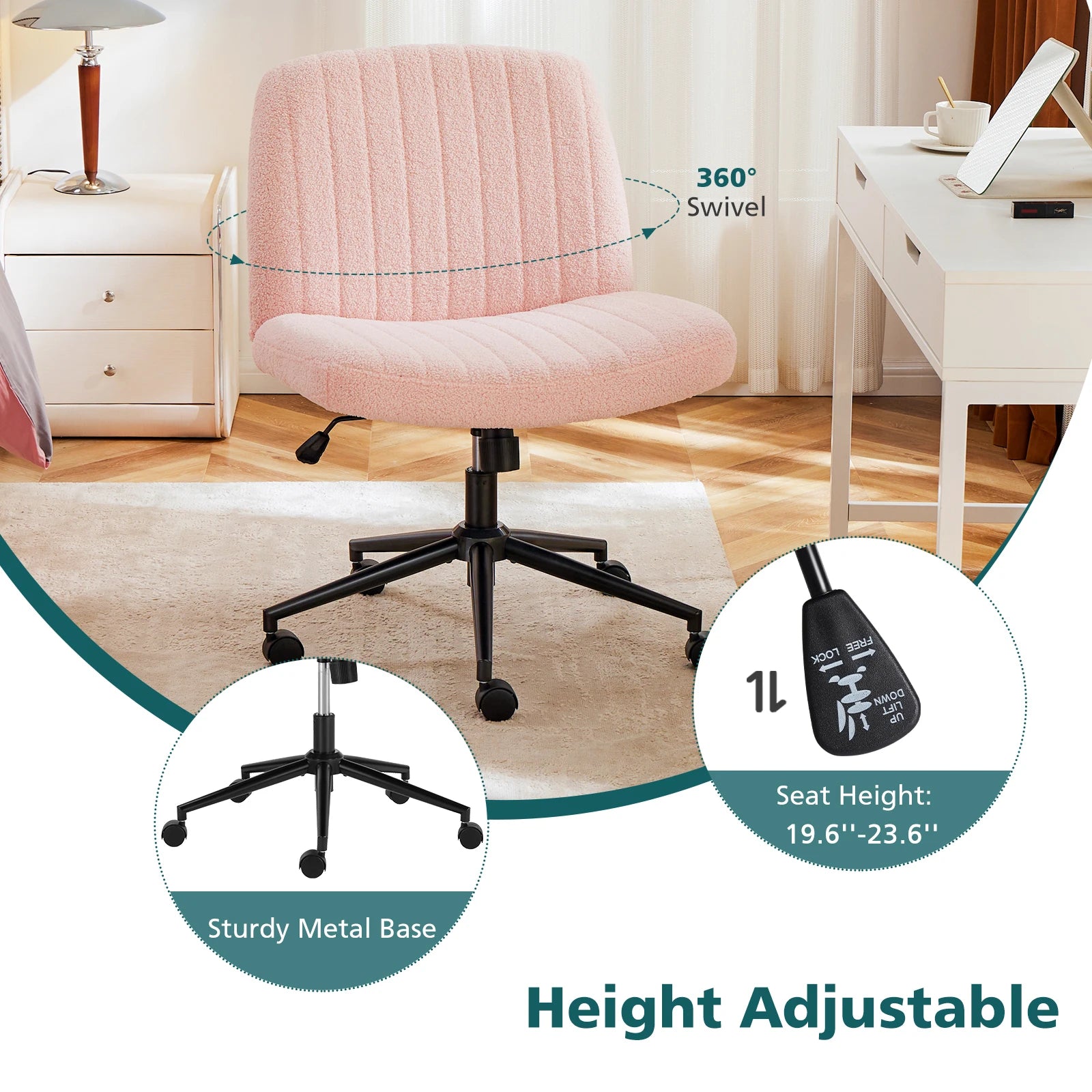 Wide Cross Legged Office Chair Armless Swivel Adjustable Desk Chair