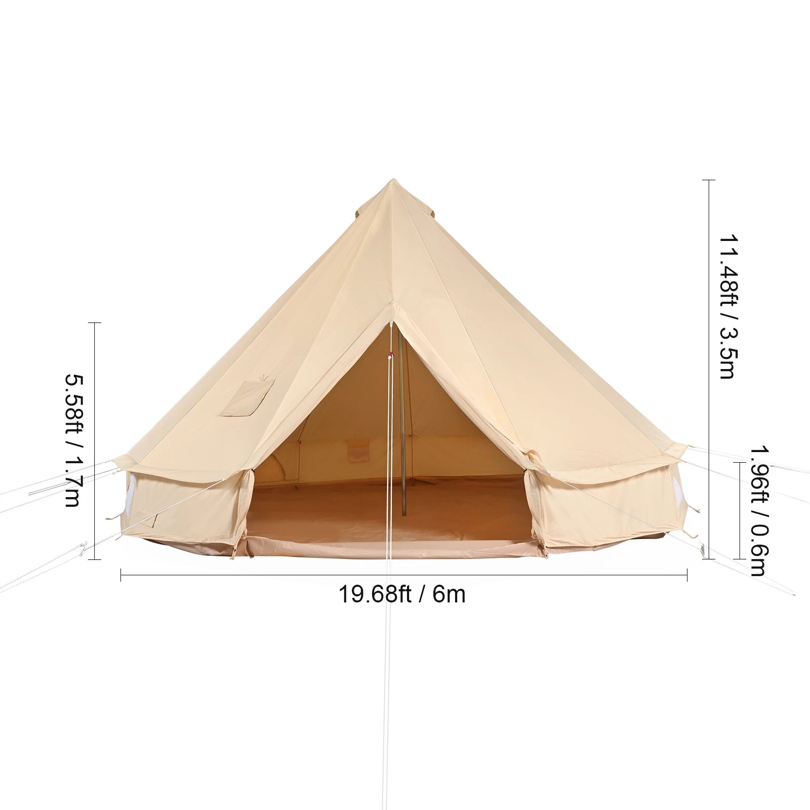 3m Canvas Bell Tent with Stove Jack, Breathable 4-Person