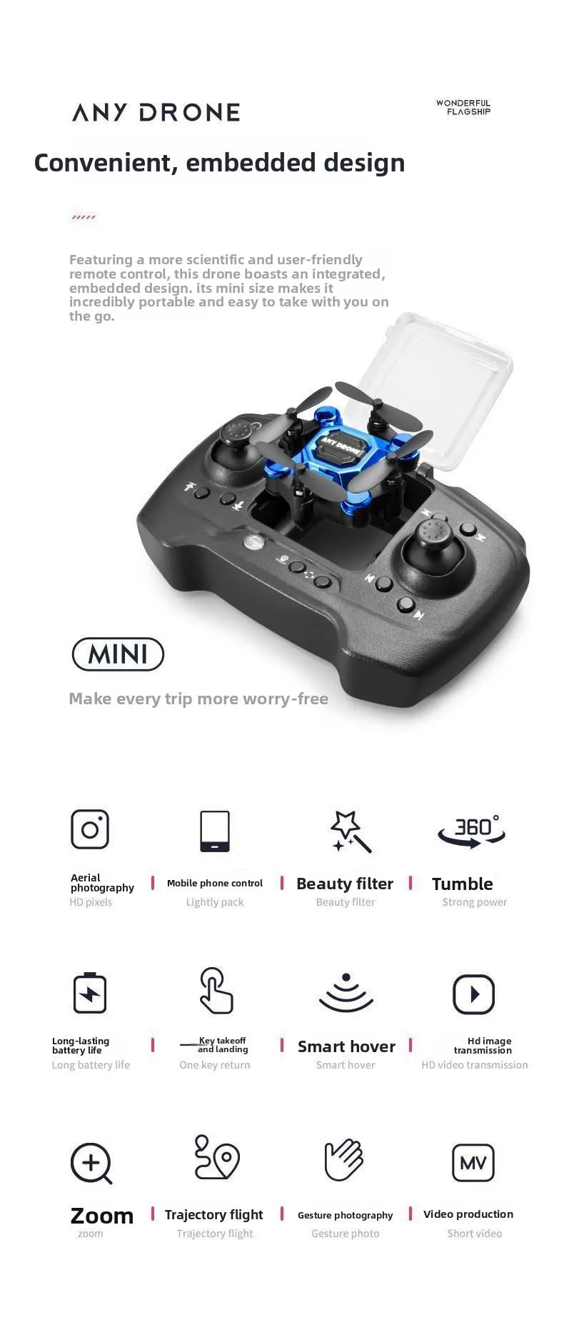 Mouchový dron, mini skládací dron, letecká kamera dron, studentská dálkově ovládaná helikoptéra, malá hračka