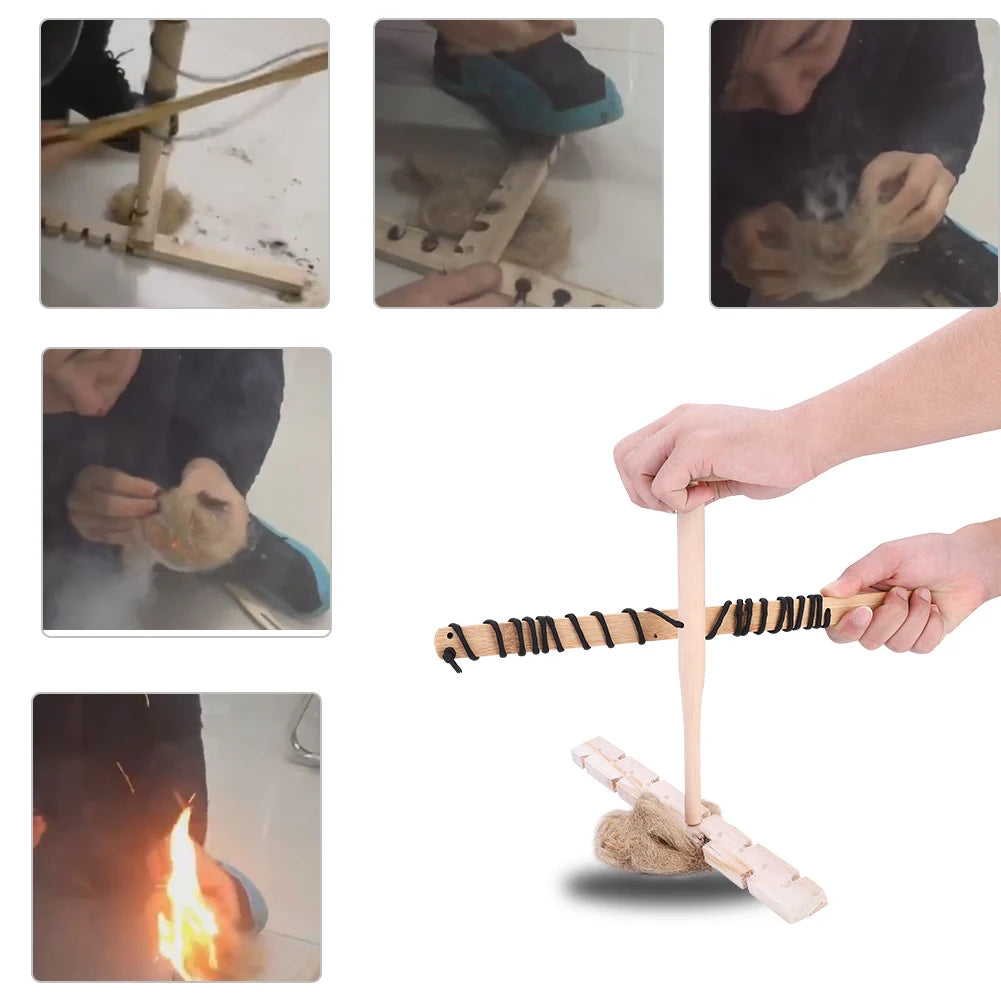 Wooden Bow-Drill Fire-Making Practice Set