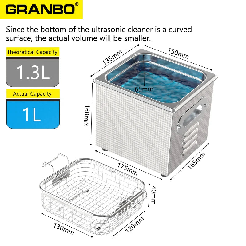 Ultrazvuková čistička 120W 1,3L s ohrevom a časovačom na šperky a okuliare