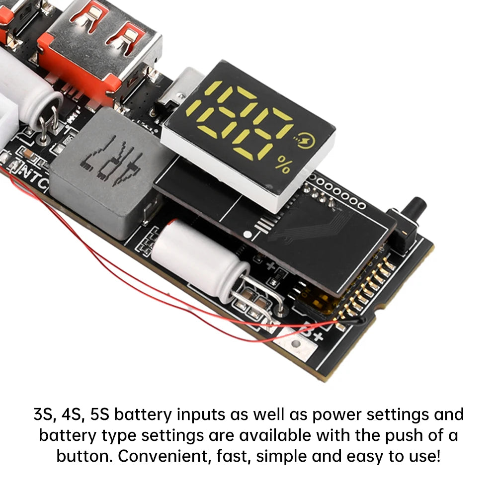 65/100W Power Bank 2‑5S Lithium Battery DIY Powerbank Board Bidirectional PD Fast Charge MPPT Solar Charging QC PD PPS VOOC UFCS