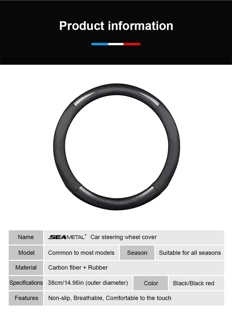SEAMETAL Heavy Duty Steering Wheel Cover Full-Wrapped Steering Protector Anti Slip Steer Wheel Protection Cover 38cm Universal