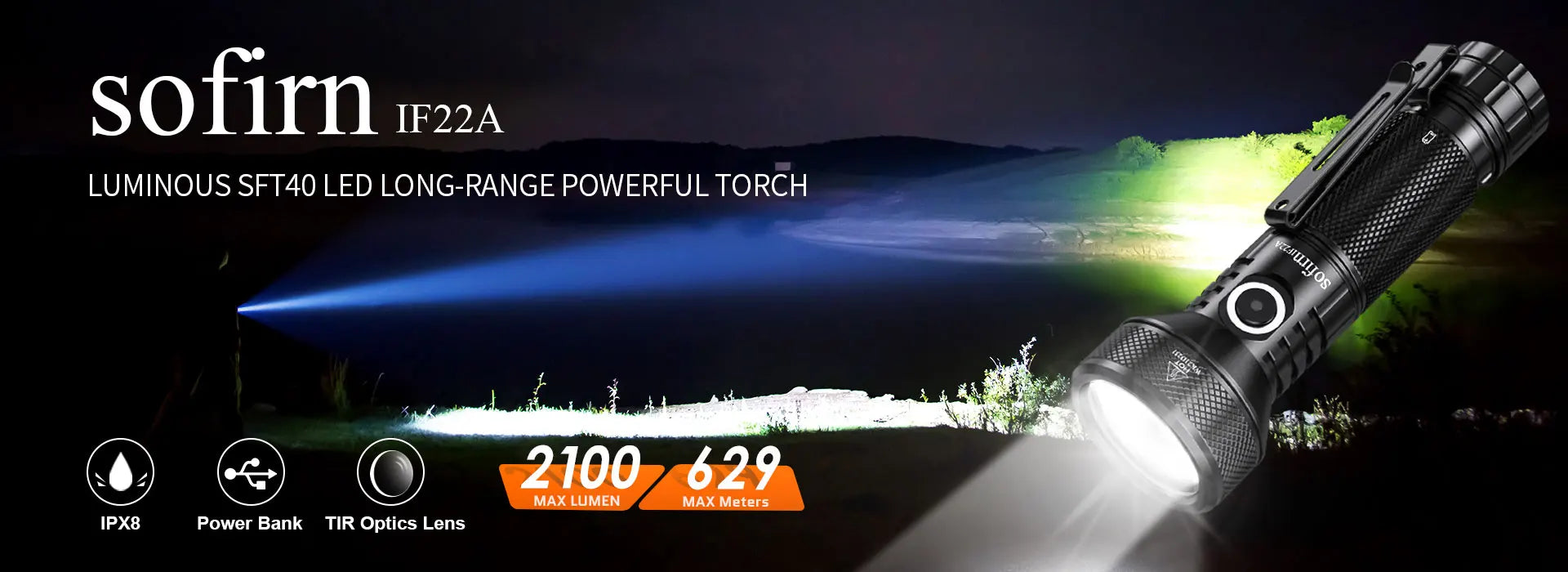 Lampe de poche rechargeable USB-C Sofirn IF22A 2100 lumens à longue portée