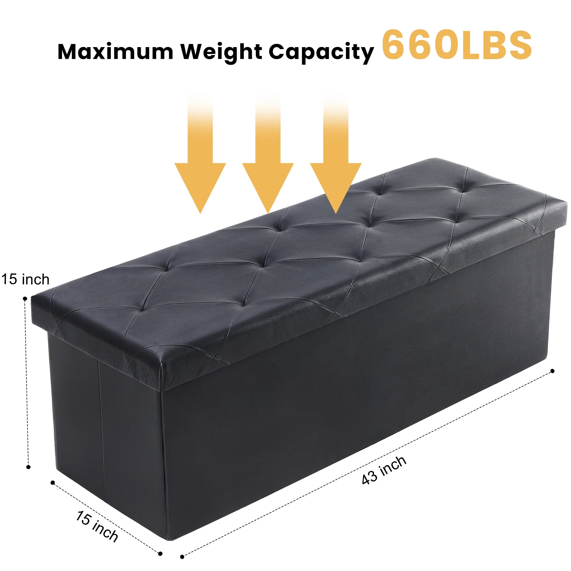 43'' Storage Ottoman Bench with Leather Seat, 660 lb Capacity