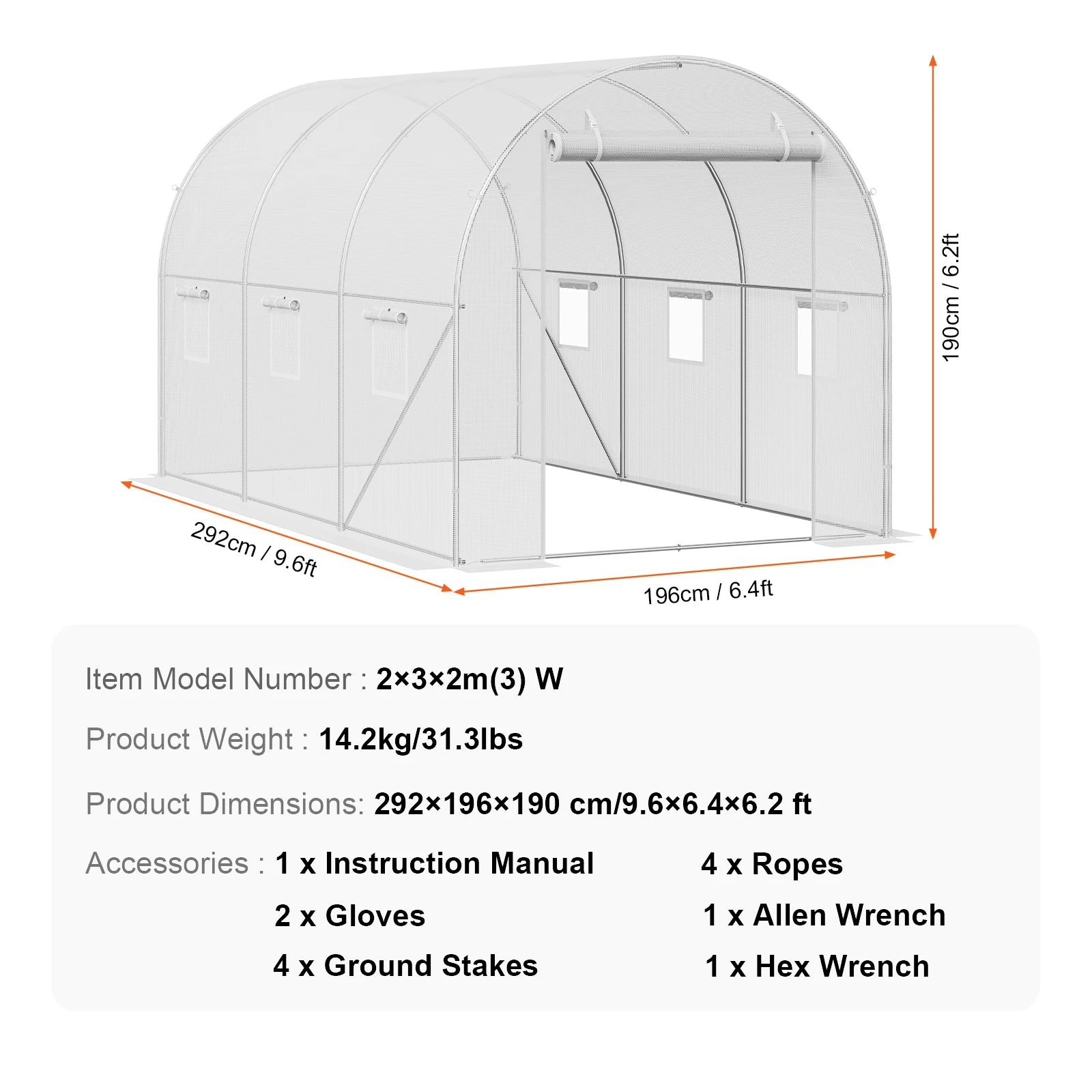 SucceBuy Durchgangs-Tunnel Gewächshaus Bogenhaus Gewächshaus Tunnel Pflanzen-Gewächshaus mit Stahlschale und PE-Abdeckung Roll-Top-Reißverschluss-Tür