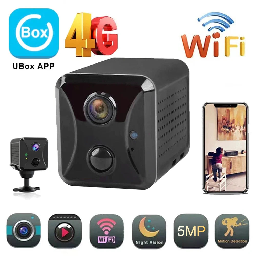 Mini 4G Security Camera with AI Detection, 5MP HD & Night Vision