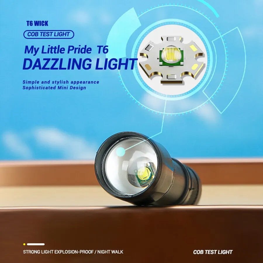 Lampe torche rechargeable mini avec mise au point réglable et lumière latérale