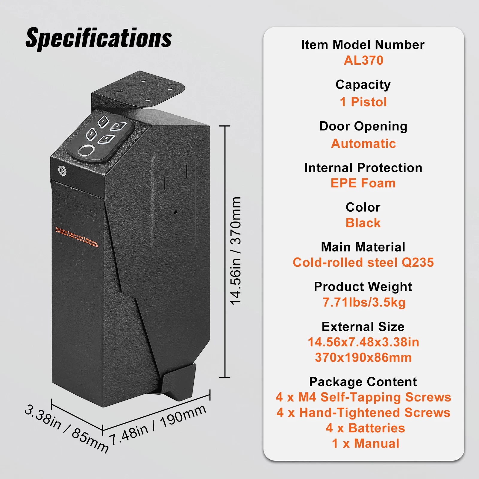 Biometric Pistol Safe with 3-Way Access & Steel Protection