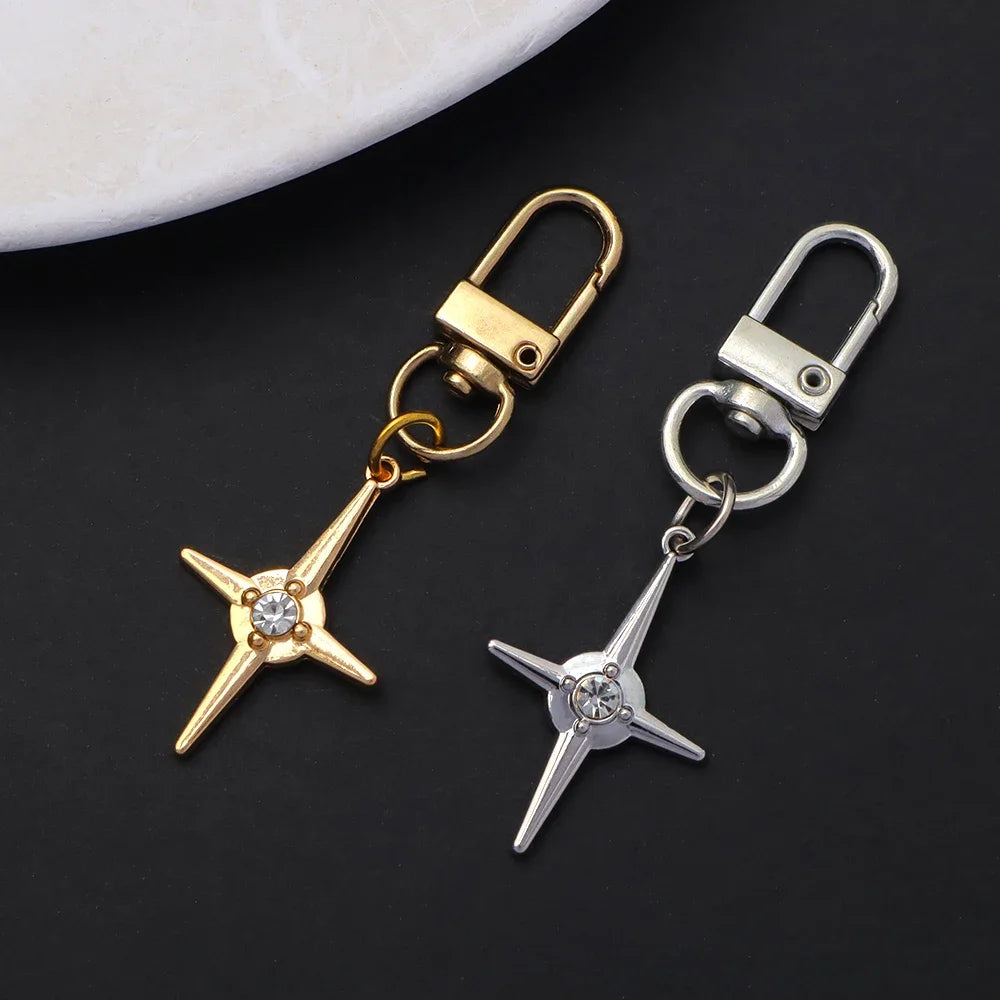 Silver Star Moon Metal Keychain
