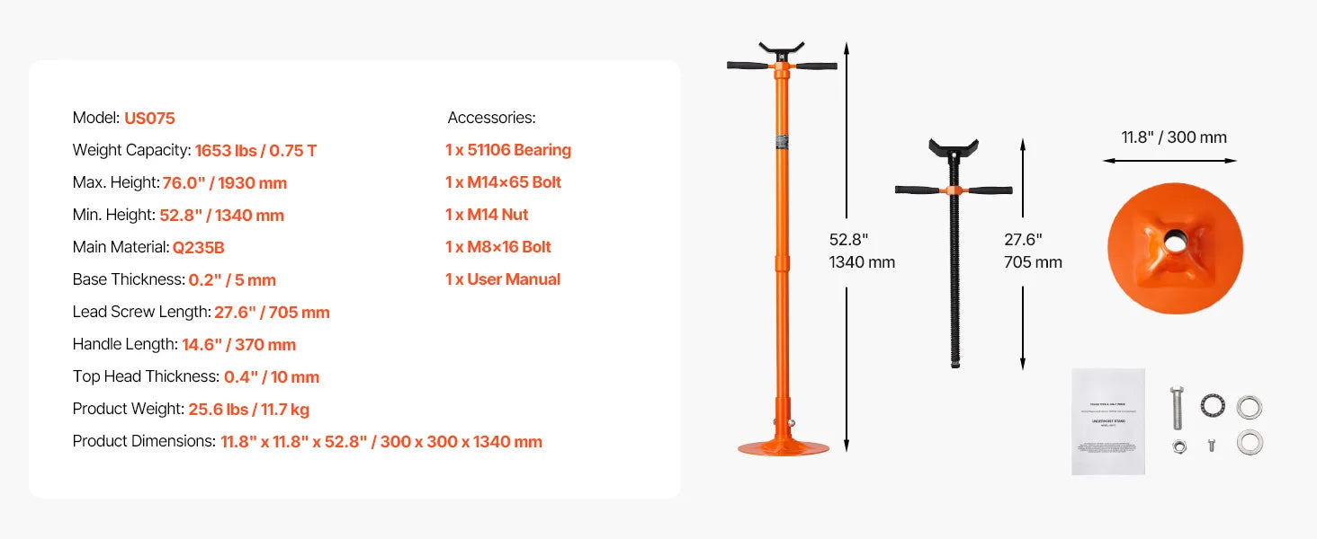 Underhoist Jack Stand 3/4 Ton Adjustable Support with Wheels