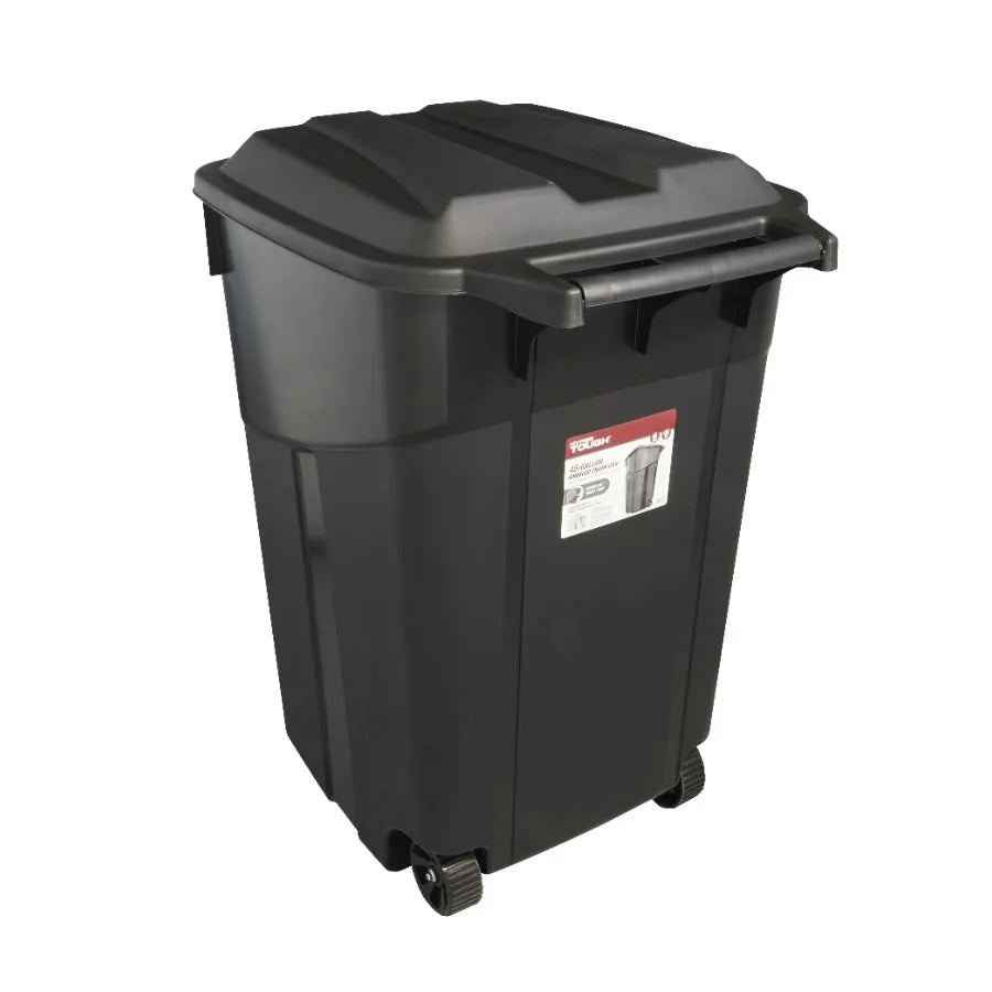 2 Pack 45 Gallon Wheeled Garbage Cans with Attached Lid