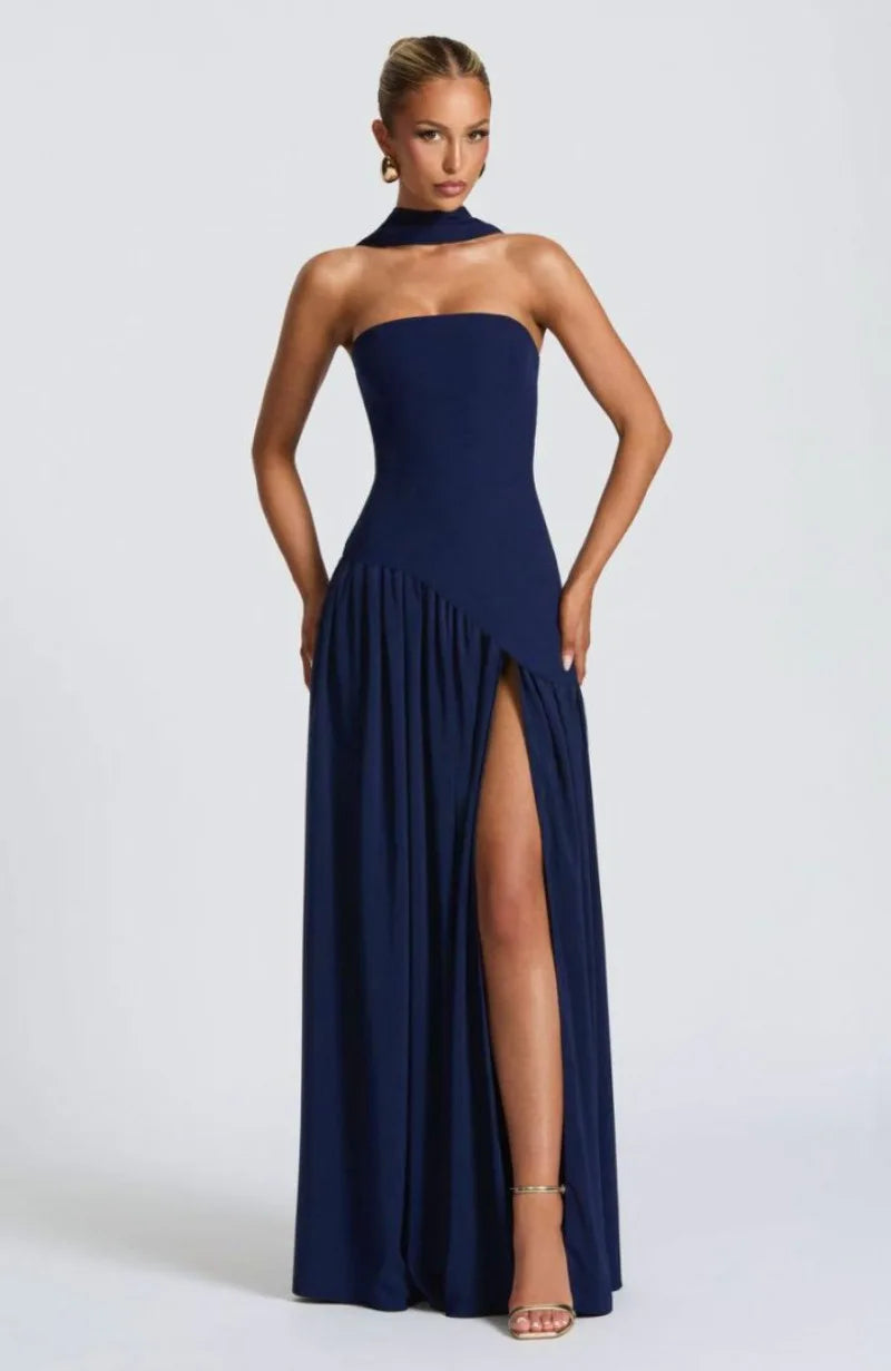 Elegant Strapless Floor-Length Women’s Slit Backless Evening Dress