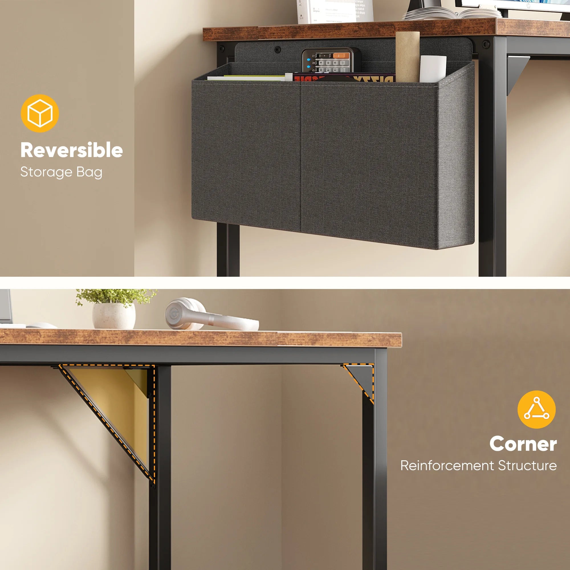 Computer Desk 31–55 Inch Writing & Gaming Table with Side Storage Bag