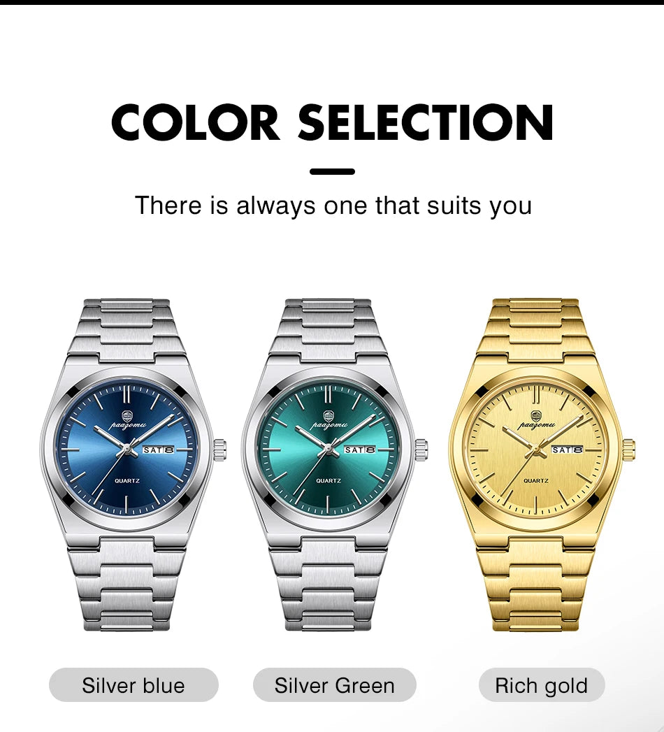 PENGAGAR Luxury Sport Quartz Man Wristwatch Waterproof Luminous Date Week Men Watches Stainless Steel Men's Watch Male Reloj+box 