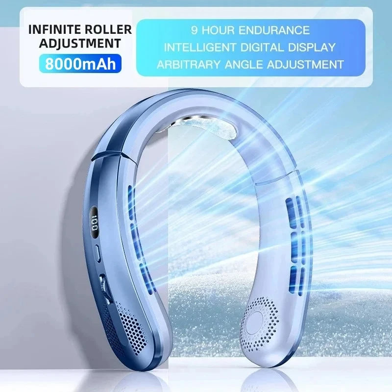 Ventilatore da collo senza pale 8000mAh ricaricabile via USB con display LED