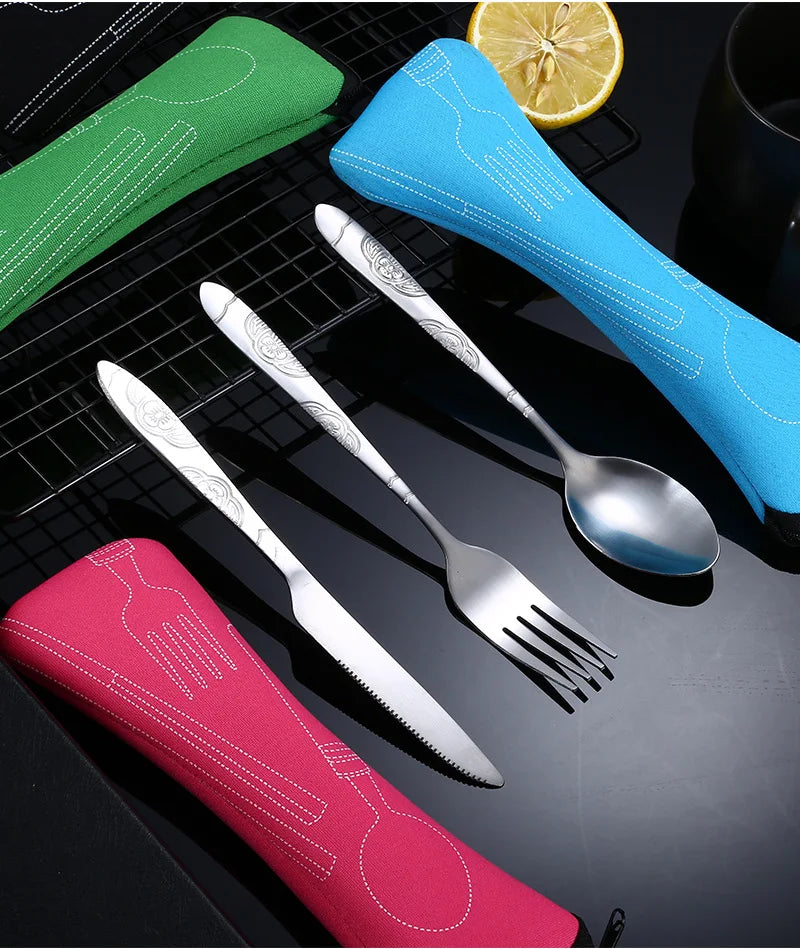 Picnic Set Tableware Washable with Zipper Travel Cutlery Kit Case Portable Pouch for Dinner Household Tool Travel Camping Spoon 