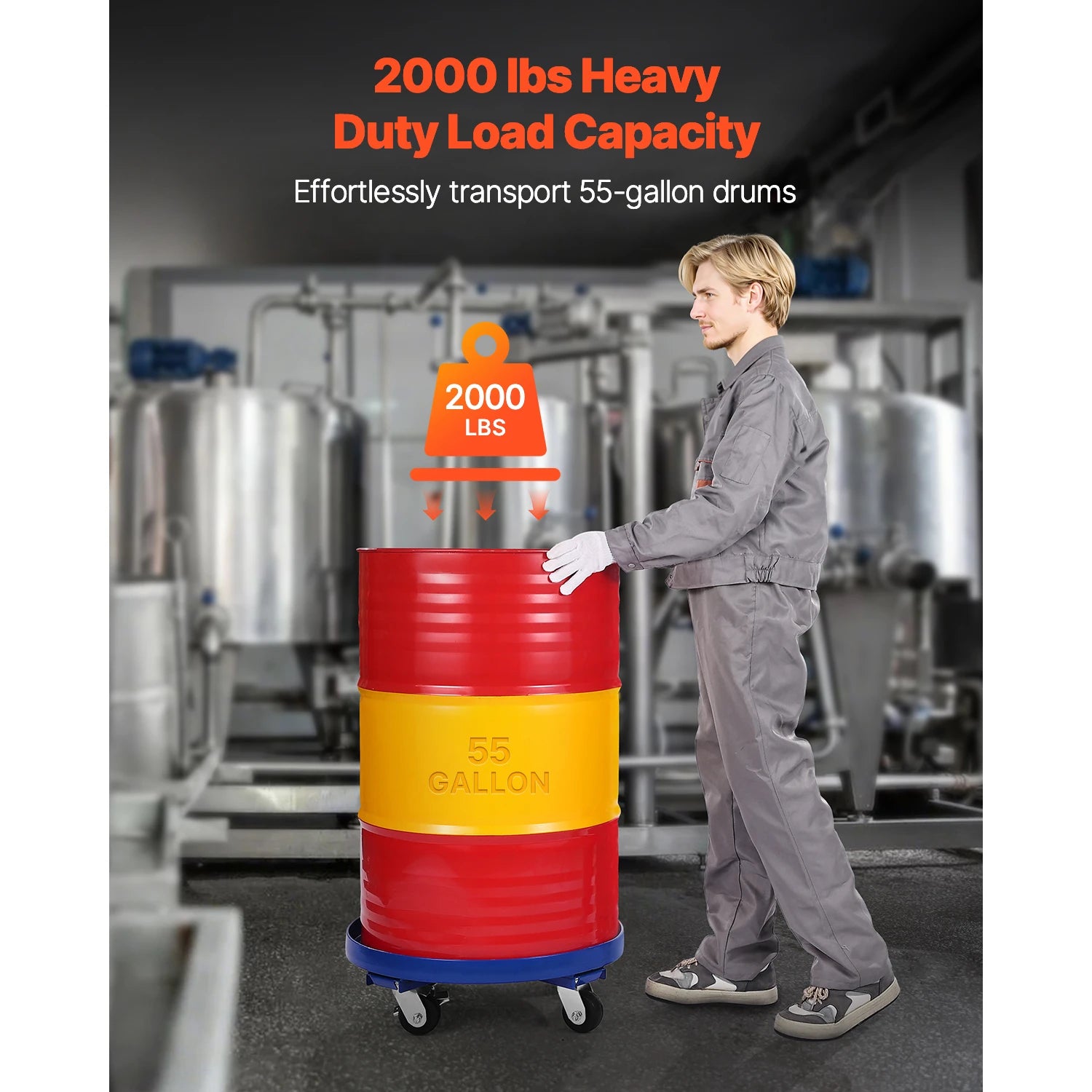 2000 lb Drum Dolly for 55 Gallon Barrels with Swivel Wheels
