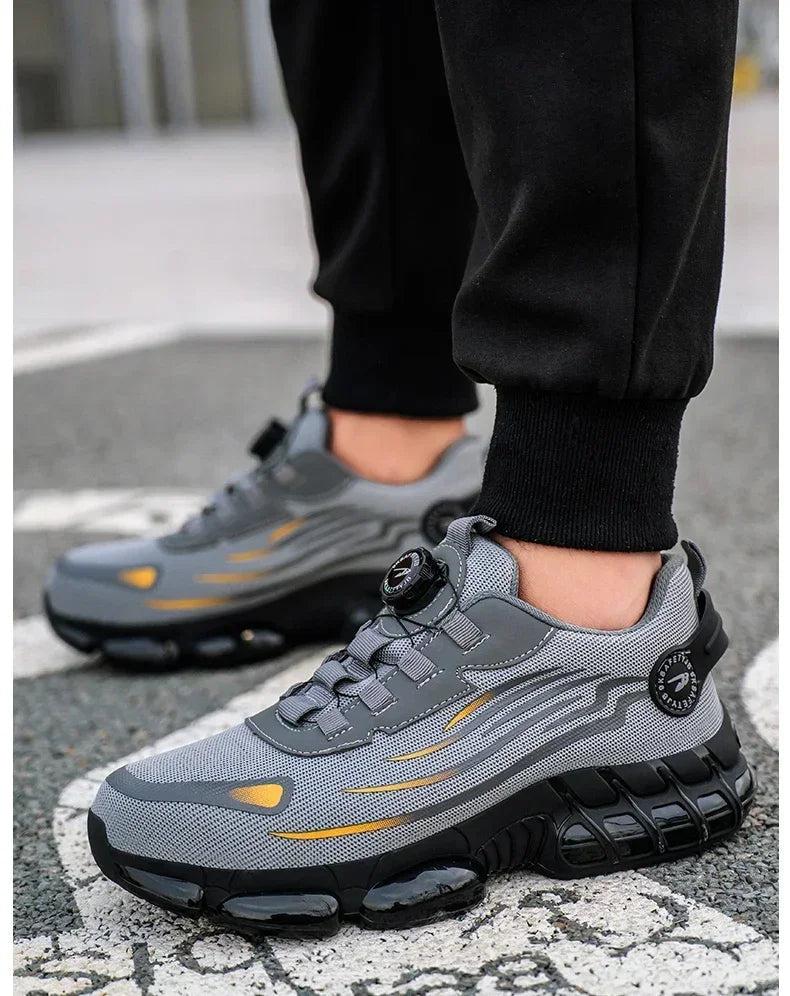Rotating Button New Safety Shoes Men Anti-smash Anti-puncture Work Shoes Fashion Men Sport Shoes Security Protective Boots Men 