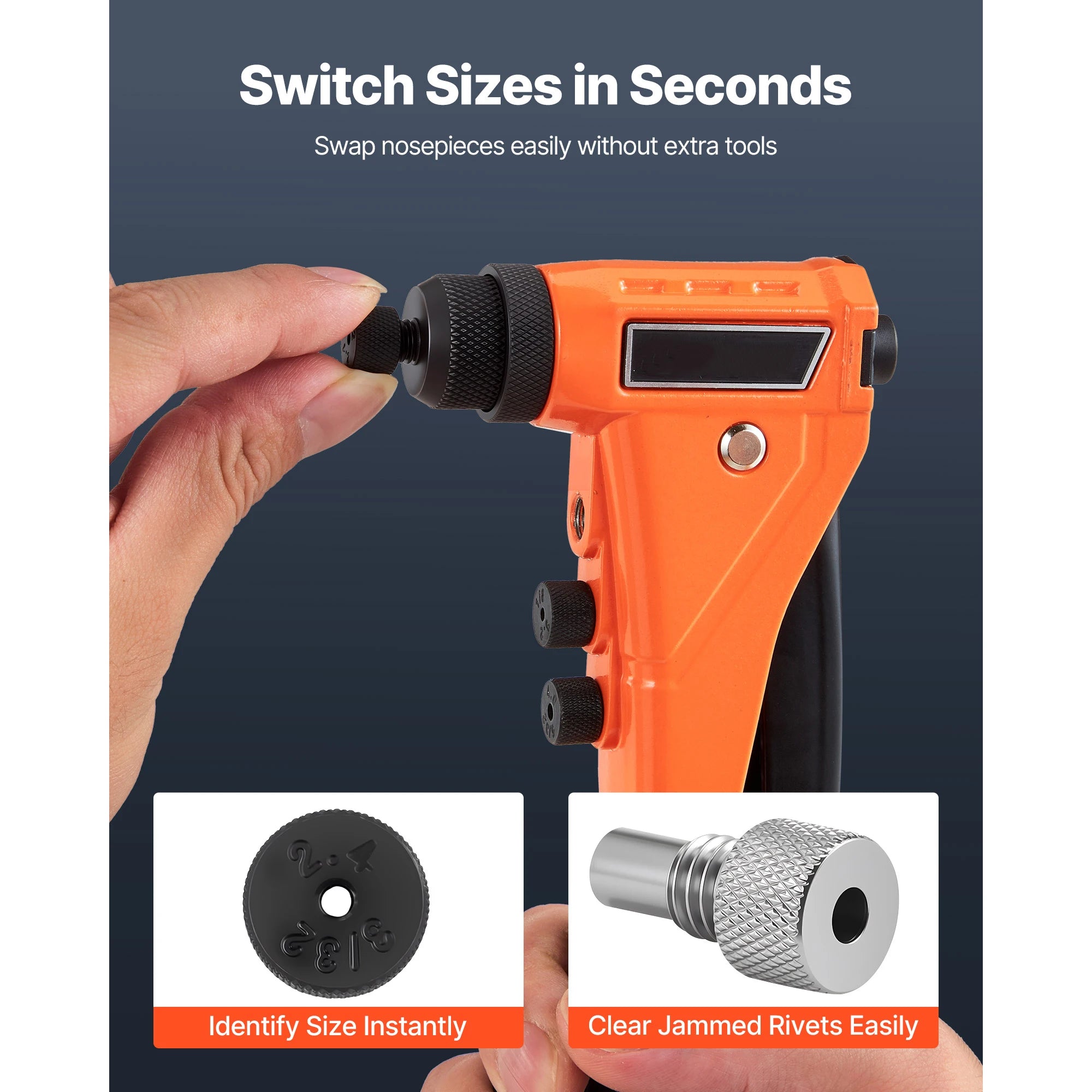 Pop Rivet Gun Kit with 200 Rivets, Interchangeable Heads & Case