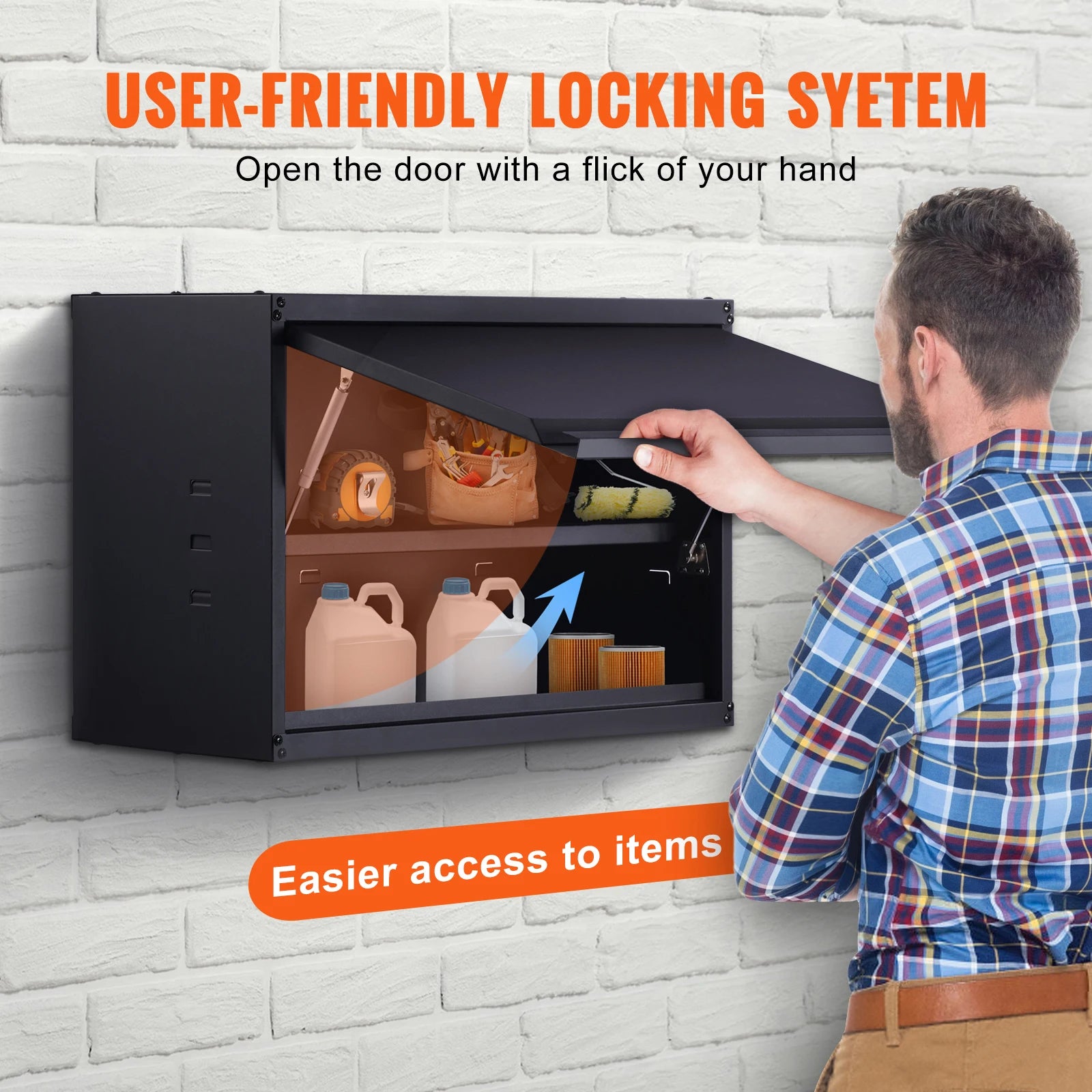 Wall-Mounted Steel Garage Storage Cabinet with Adjustable Shelf
