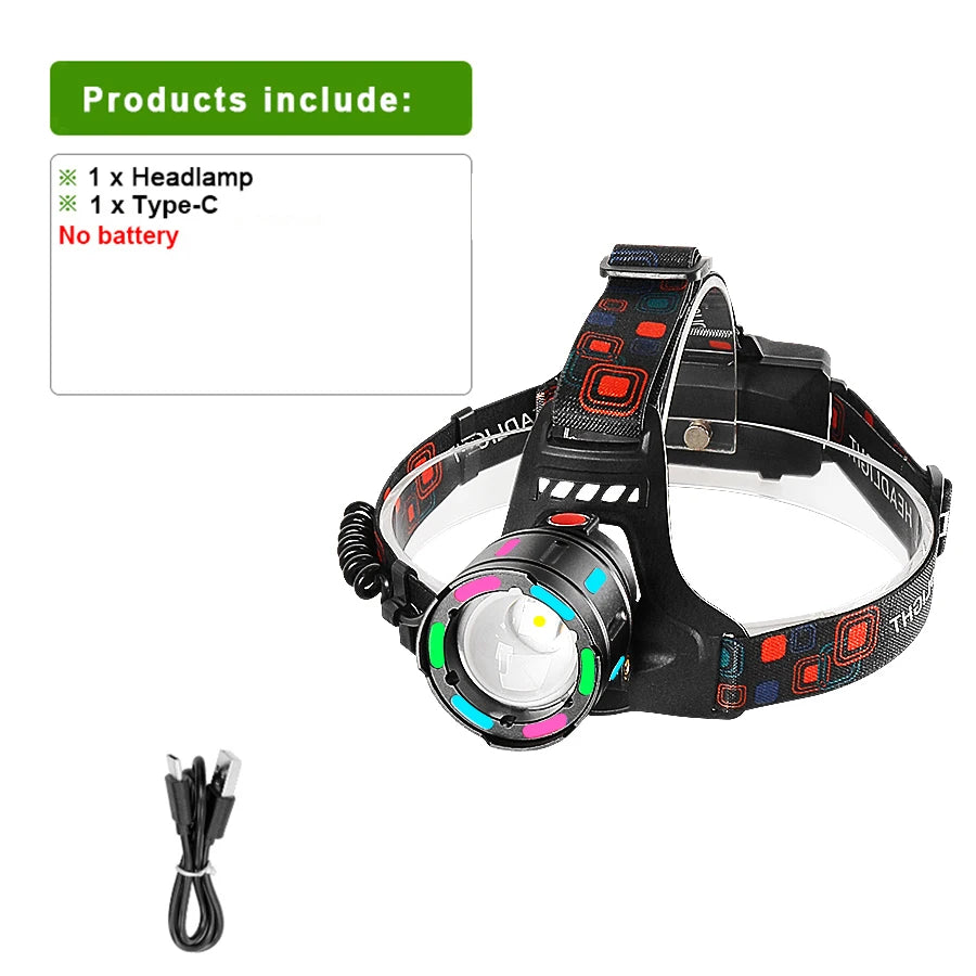 LED Headlamp with Zoom, Four Modes and IPX6 Body