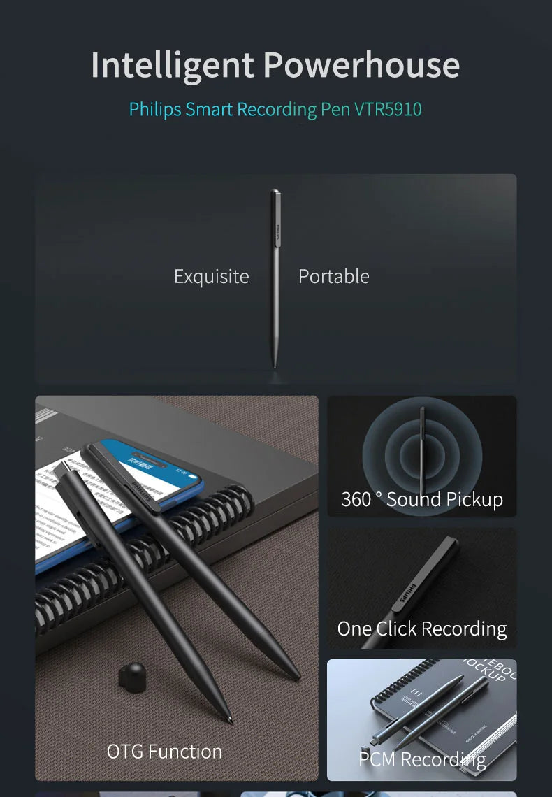 Philips 100% Original Digital Voice Recorder 16GB 64GB Smart Recording Pen Bluetooth VTR5910