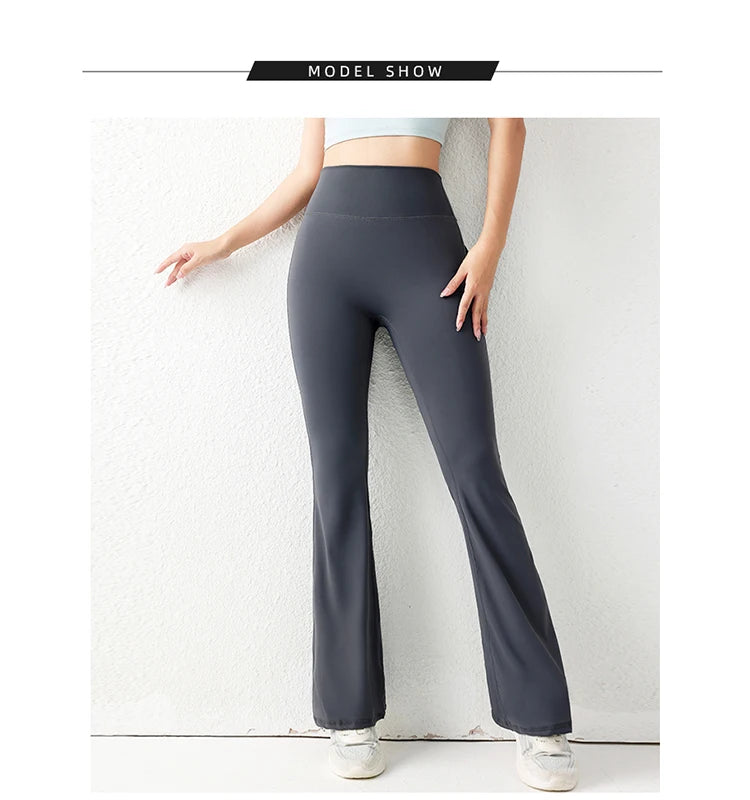 Solid Color Butt Lifting Gym Fitness Pants High Waist Flared Yoga Leggings for Women 