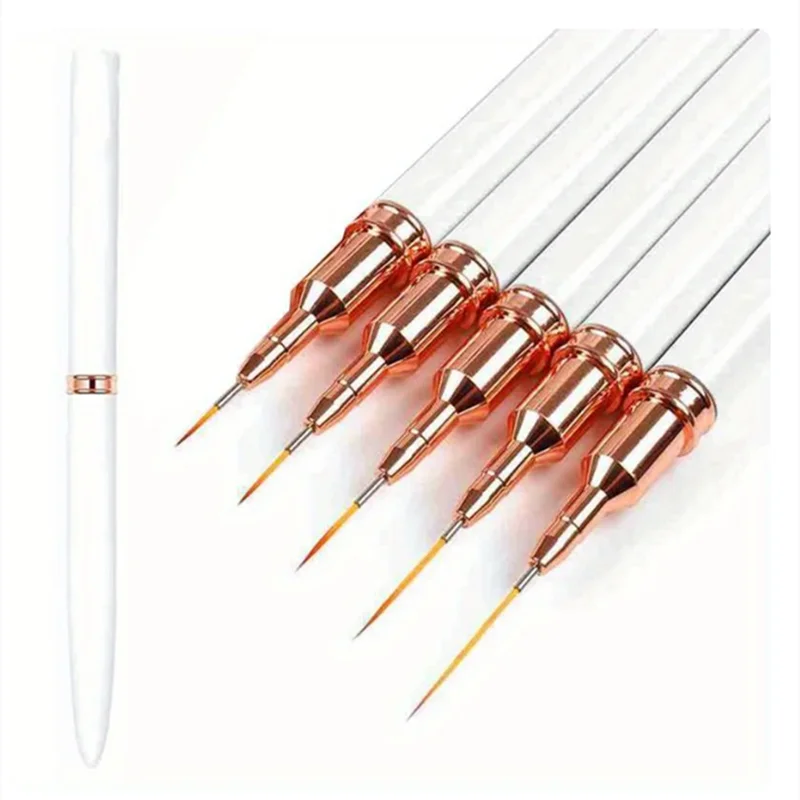 5Pcs/Set Nail Art Liner Brushes Set Elongated Lines Striping Drawing UV Gel Painting Nail Design Pen Professional Manicure Tool 