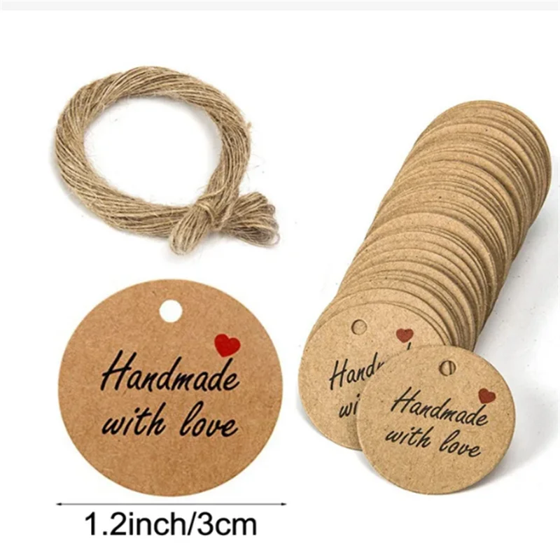 Ručne vyrobené ďakovné darčekové štítky – sada 100 kusov kraftového papiera