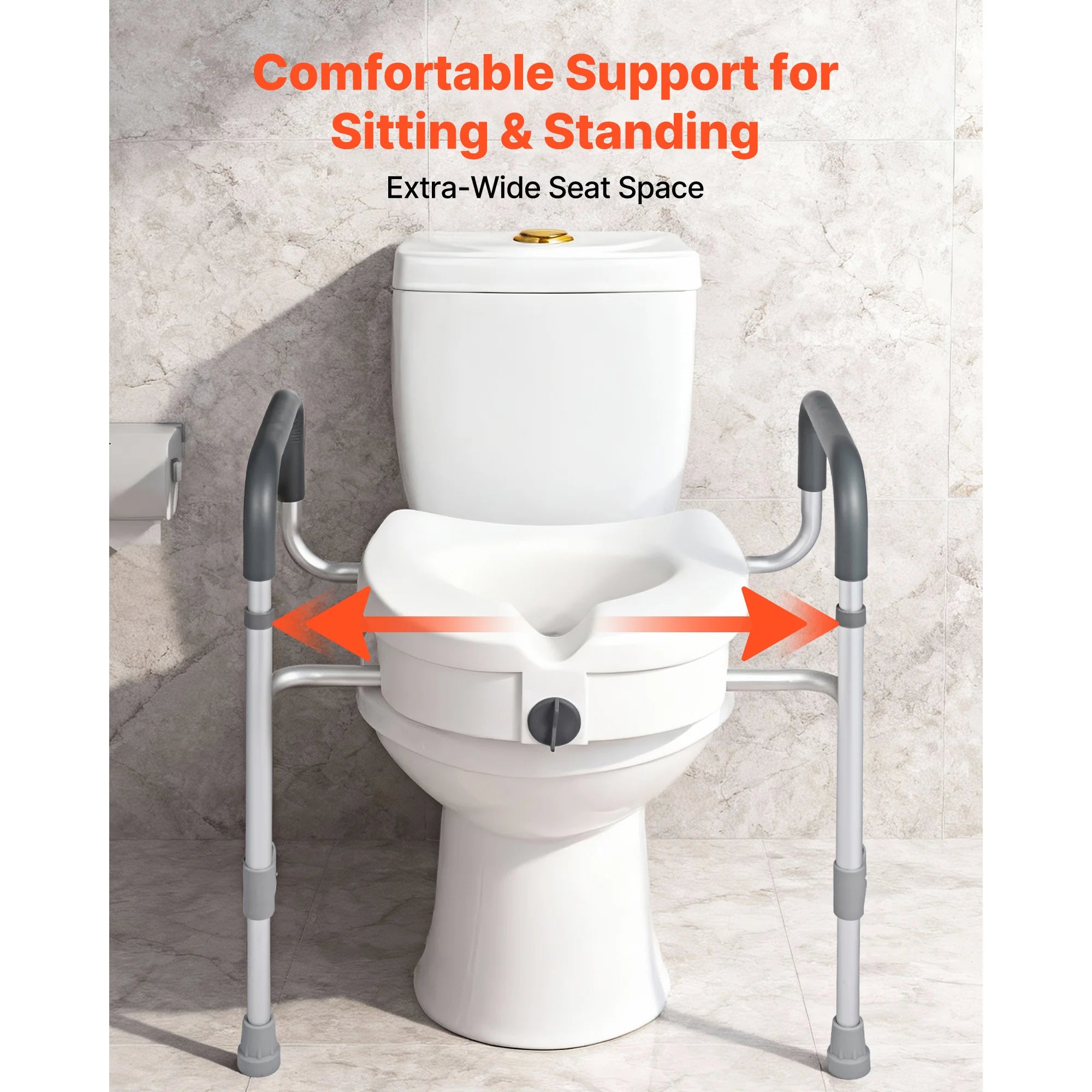 SucceBuy verhoogd toiletzitting met armleuningen, verstelbaar, draagvermogen 350 lbs, 5 inch hefhoogte met handgrepen voor senioren, ouderen en gehandicapten