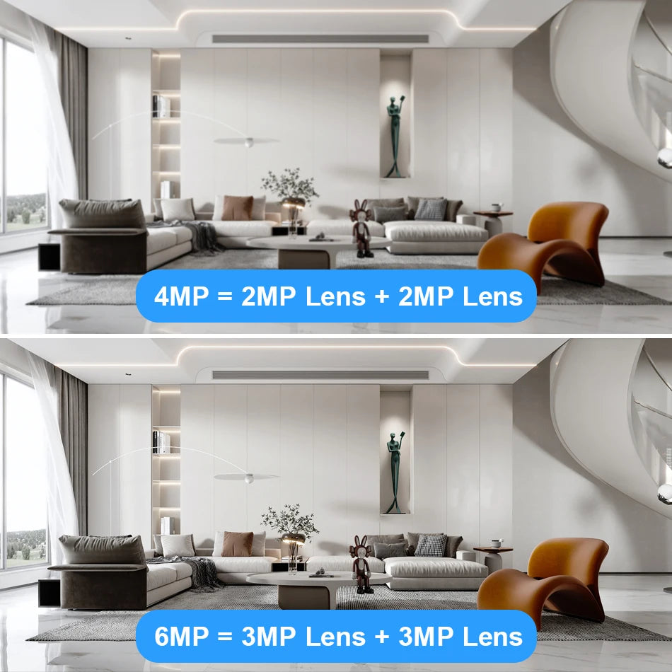 Caméra de sécurité WiFi à double objectif 6MP avec suivi automatique et audio