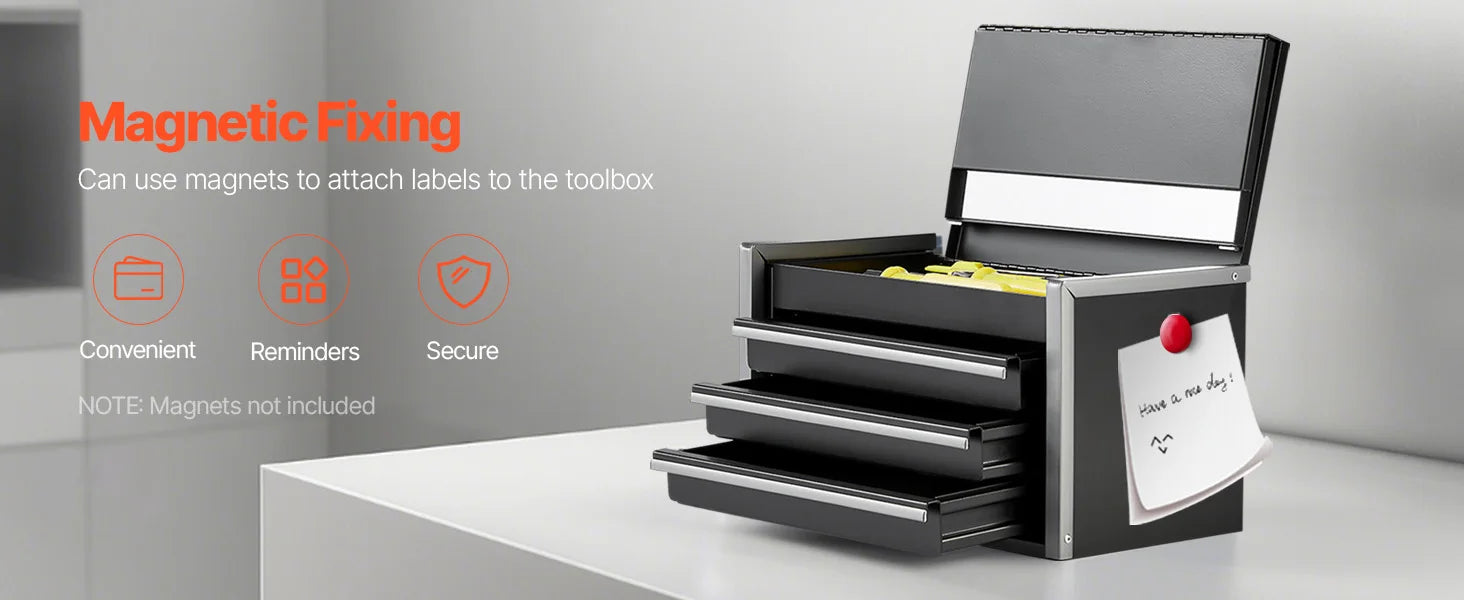 SucceBuy 8.6in 3 Drawers Metal Tool Box Portable Tools Chest with Feet Pads & Ball Bearing Powder Coated Tool Storage for Garage