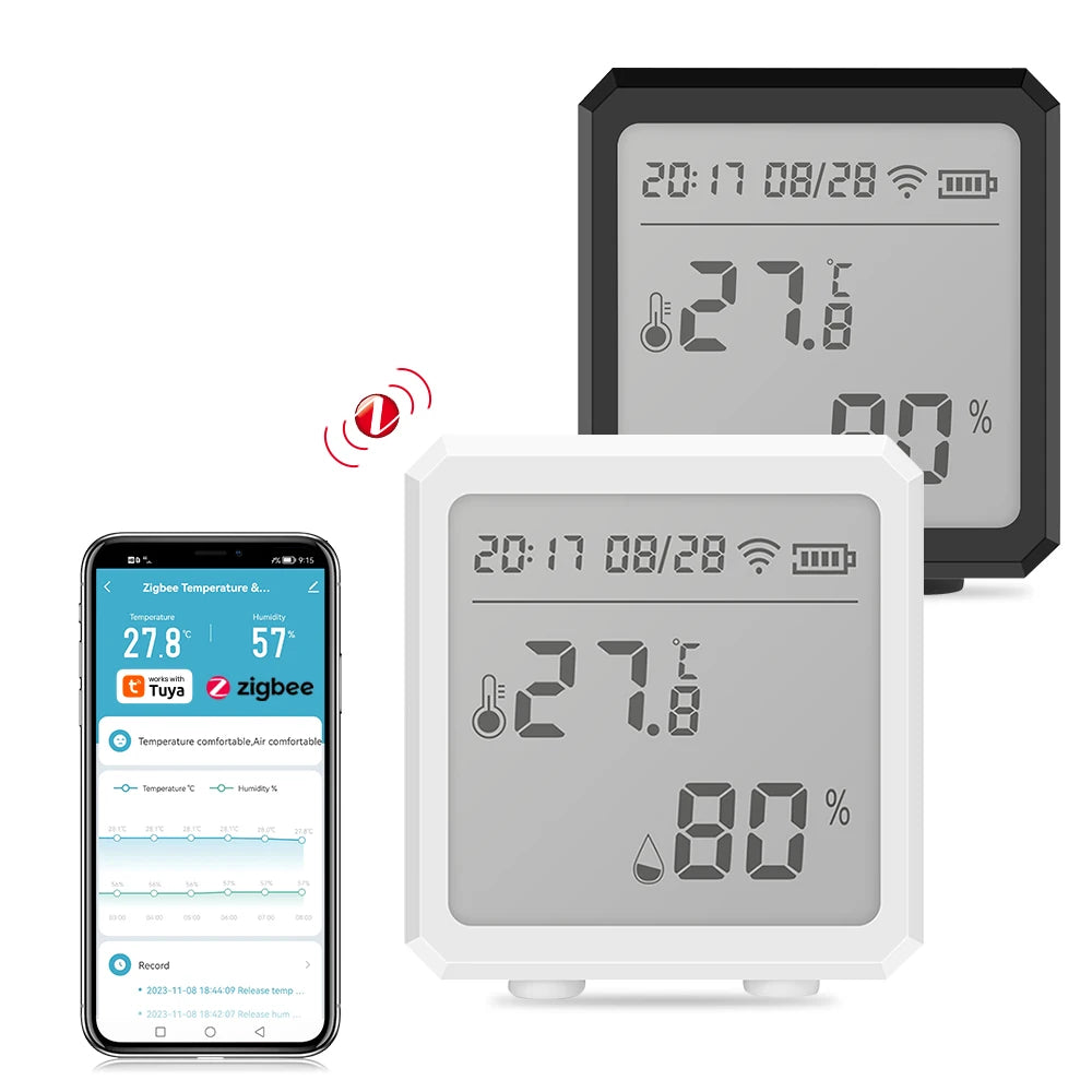 Zigbee Temperature Humidity Sensor with Tuya APP LCD Screen Digital Display Wireless Thermometer Work with Black or White Color 
