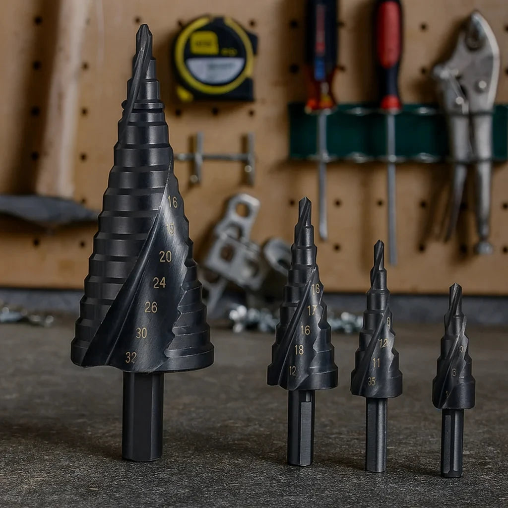 HSS Cobalt Step Drill Bit 4-32mm Spiral Cone Bit Triangle Shank Metal Wood Drilling Reamer High Speed Steel DIY Tool