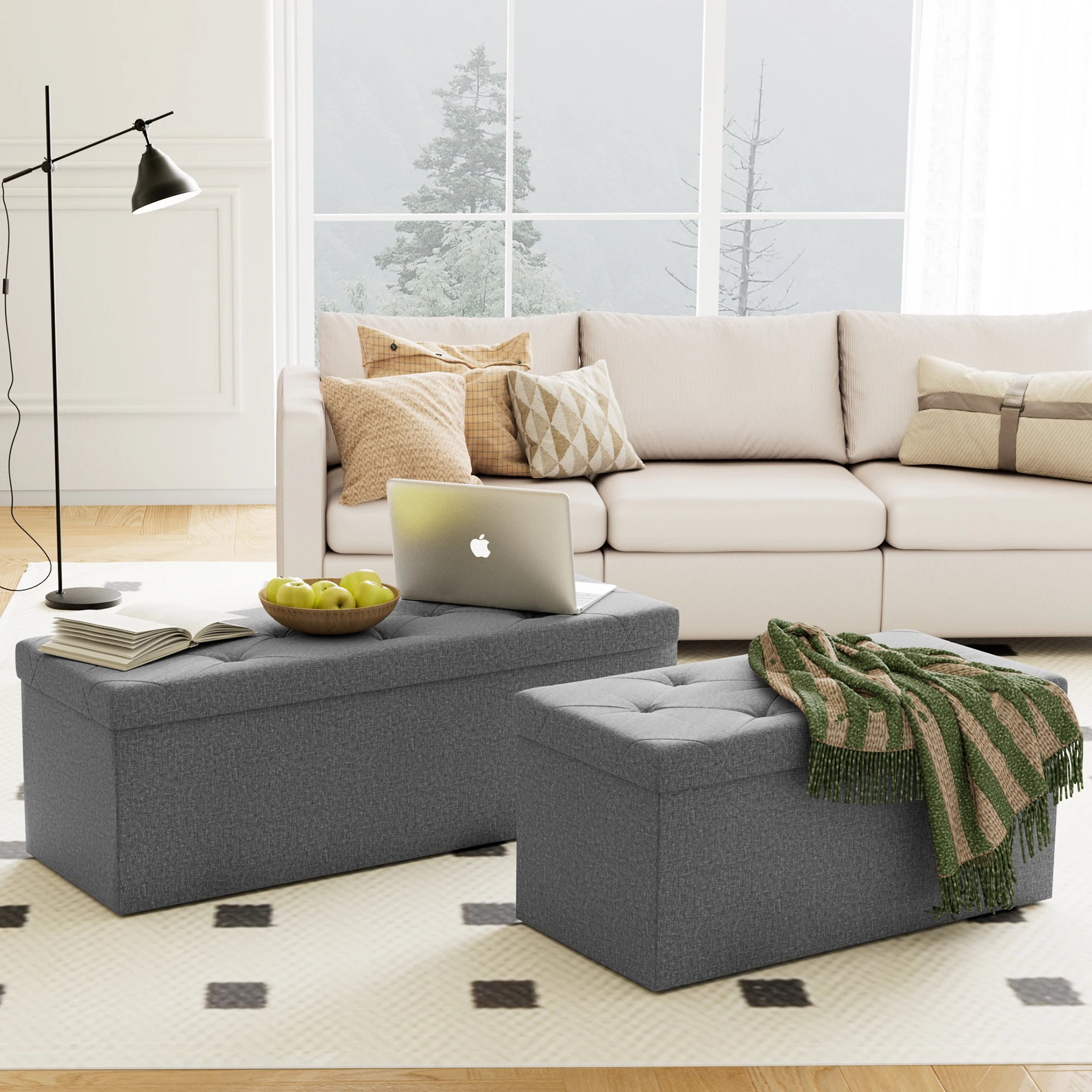 Folding Storage Ottoman Bench with Hidden Toy Box & Cushion Seat