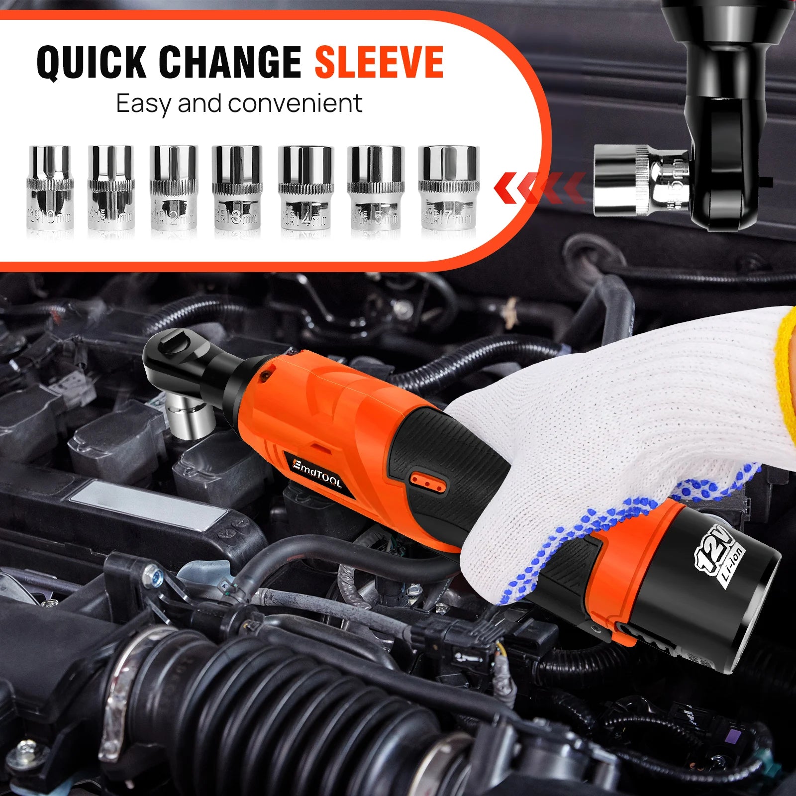 DayPlus 200Nm 3/8" Cordless Electric Ratchet Wrench with 90° Angle Head