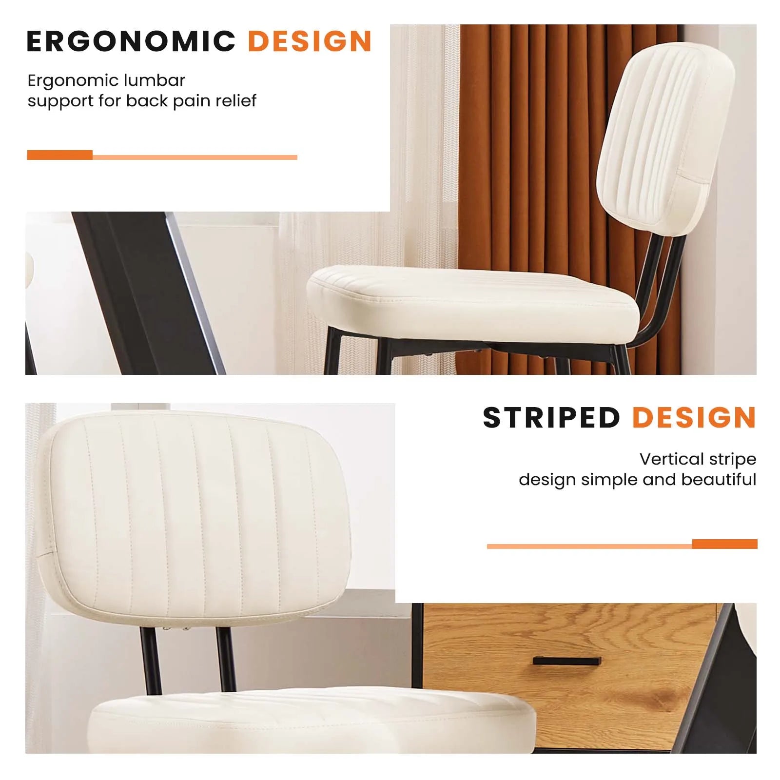 Modern Faux Leather Dining Chairs Set of 2 with Lumbar Support