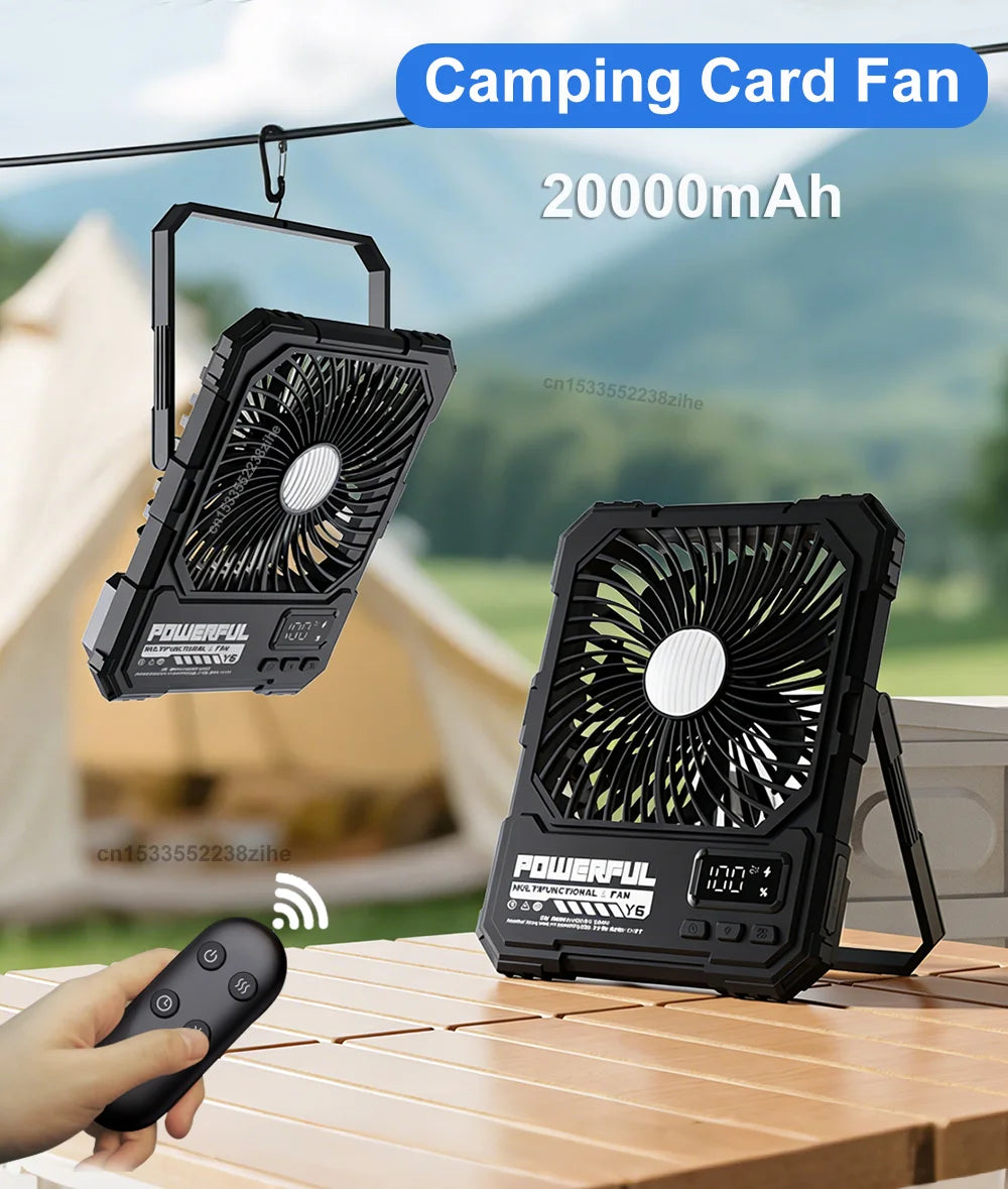 Camping Fan 20000mAh USB Rechargeable Wireless Tent Ceiling Fan Portable Hanging Camping Fan with Night Light and Remote Control
