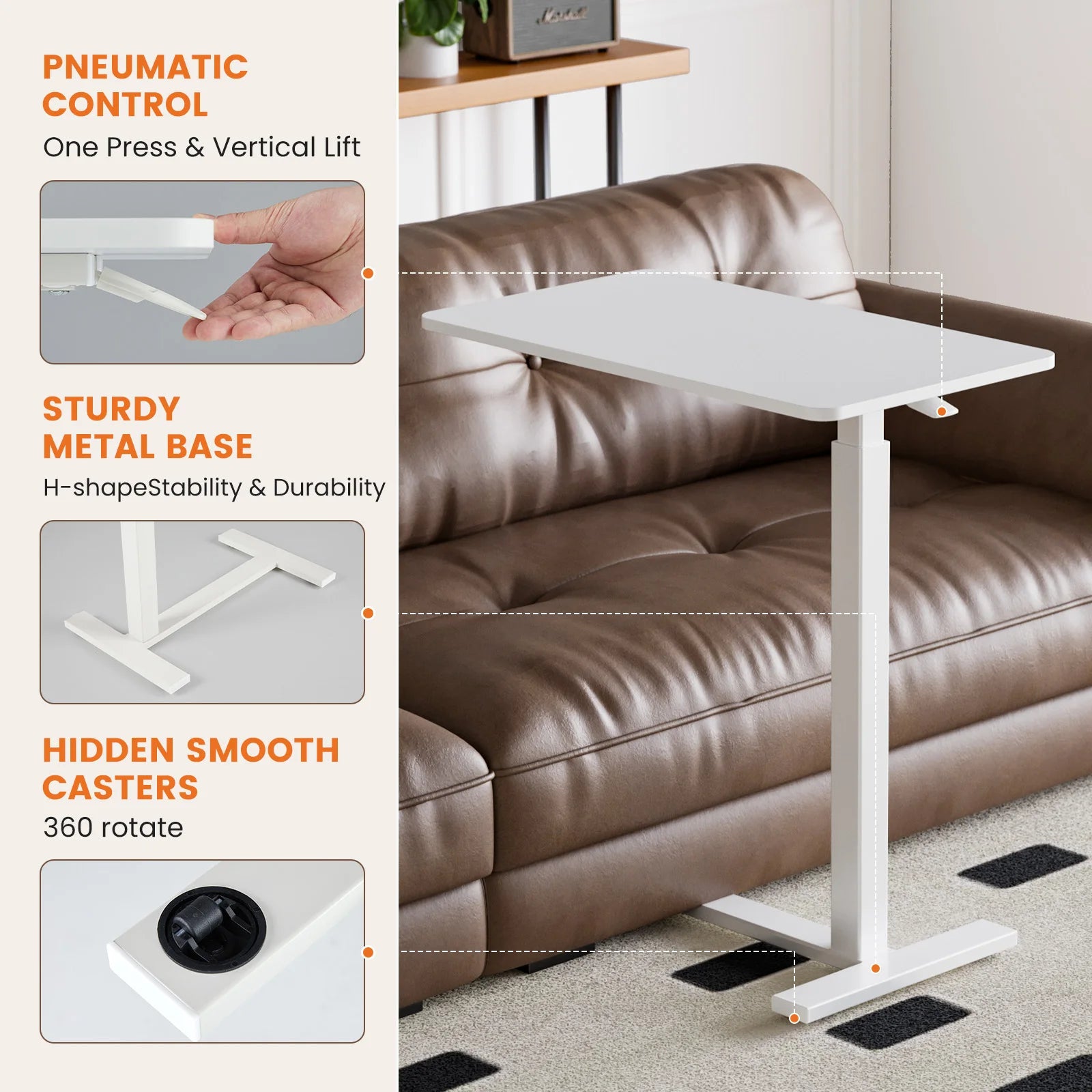 Adjustable Overbed Table with Height Control for Bed & Sofa Use
