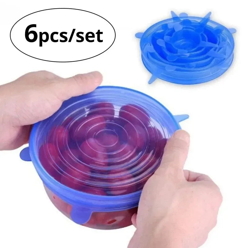 6pcs Reusable Silicone Stretch Lids For Food Bowls - Multifunctional Fruit And Vegetable Fresh-Keeping Cover 